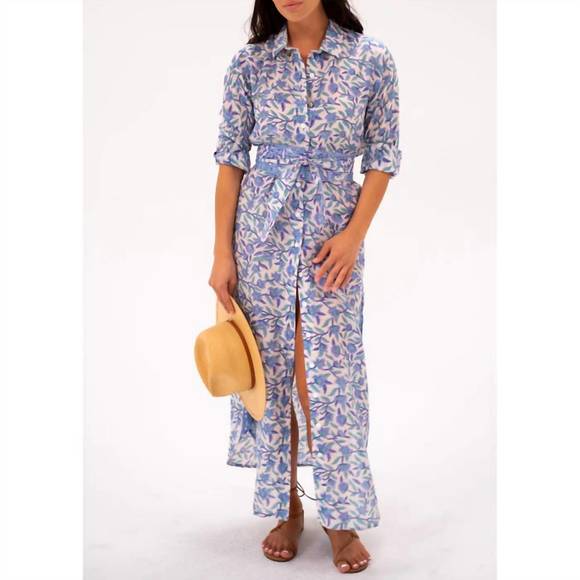 Vivo Muna Oversized Maxi Shirt - Hunters Green / Buttermilk Abstract Print